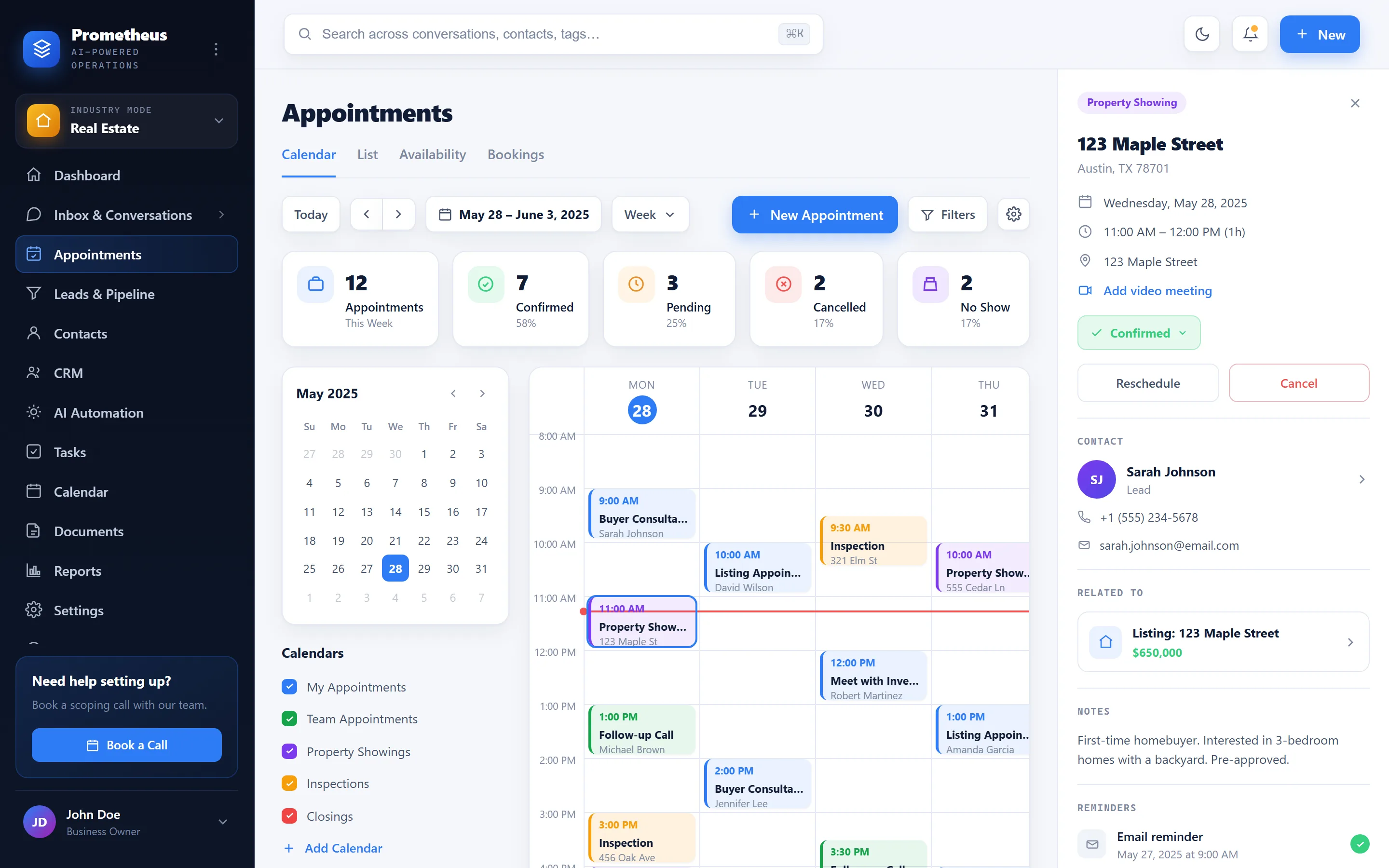 Prometheus appointments — booked, confirmed, chased
